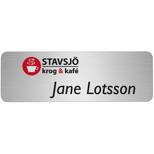 Namnbricka metall, 76x25 mm, Silverfärgad, 4-färgs