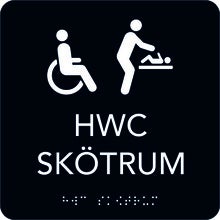 Taktil skylt HWC/Skötrum 150x150 mm, Svart med vit text