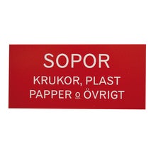 Graverad plastskylt max 150 cm² – Röd/Vit text, 1,6 mm 2-skikt