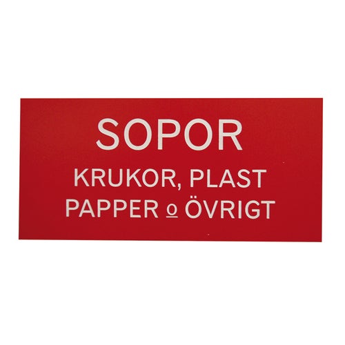 Graverad plastskylt max 25 cm² – Röd/Vit text, 1,6 mm 2-skikt