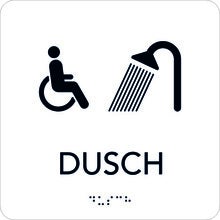 Taktil skylt Rullstol/Dusch 150x150 mm, Vit med svart text
