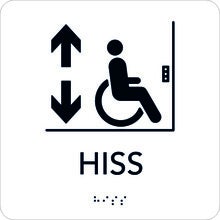 Taktil skylt Rullstol/Hiss 150x150 mm, Vit med svart text