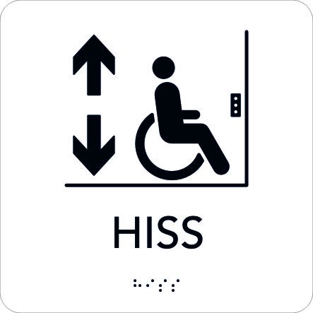 Taktil skylt Rullstol/Hiss 150x150 mm, Vit med svart text