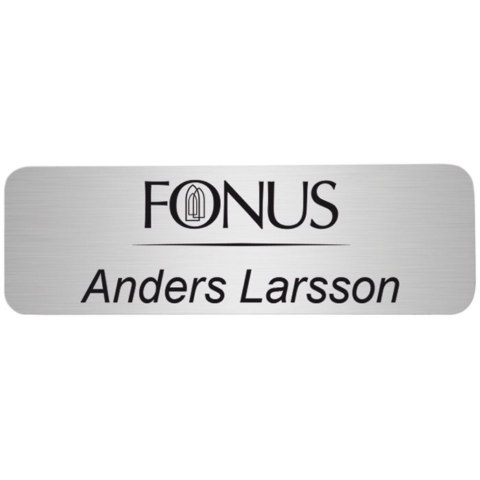 Namnbricka metall, 60x18 mm, silverfärgad, 4-färgs