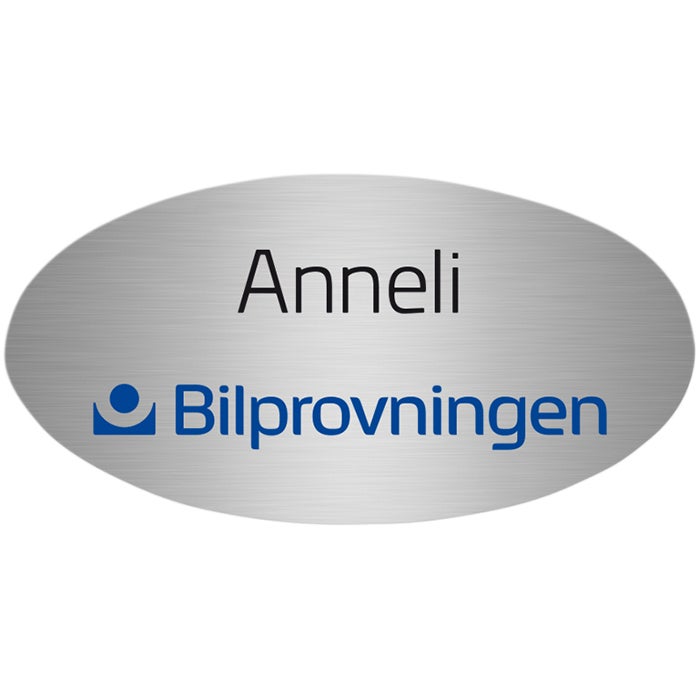 Namnbricka aluminium, 63x32 mm, silverfärgad, 4-färgs (Oval)