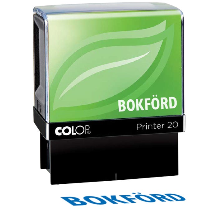 Standardstämpel "Bokförd" 32x8 mm – Colop Printer Green Line 20/L, Blå