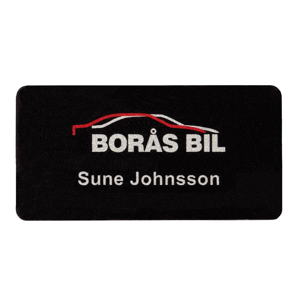 Namnbricka plast, 76x38 mm, Svart, 4-färgs