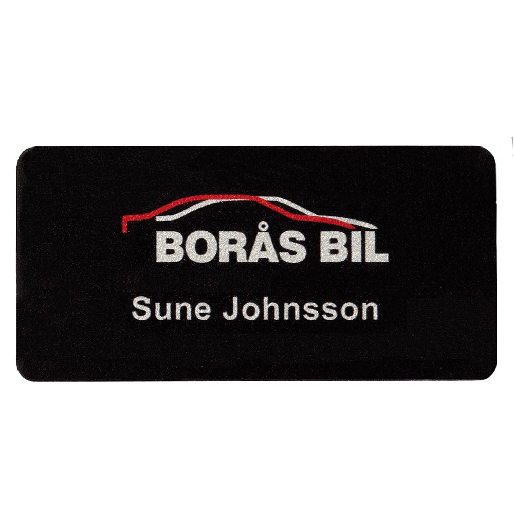 Namnbricka plast, 60x30 mm, Svart, 4-färgs